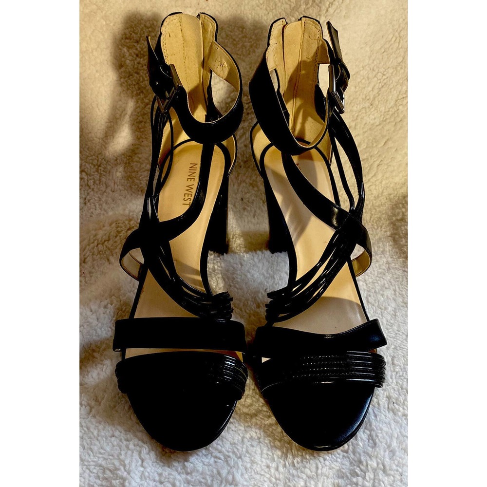 Nine West black ankle strap 3.5" heels size 9M leather